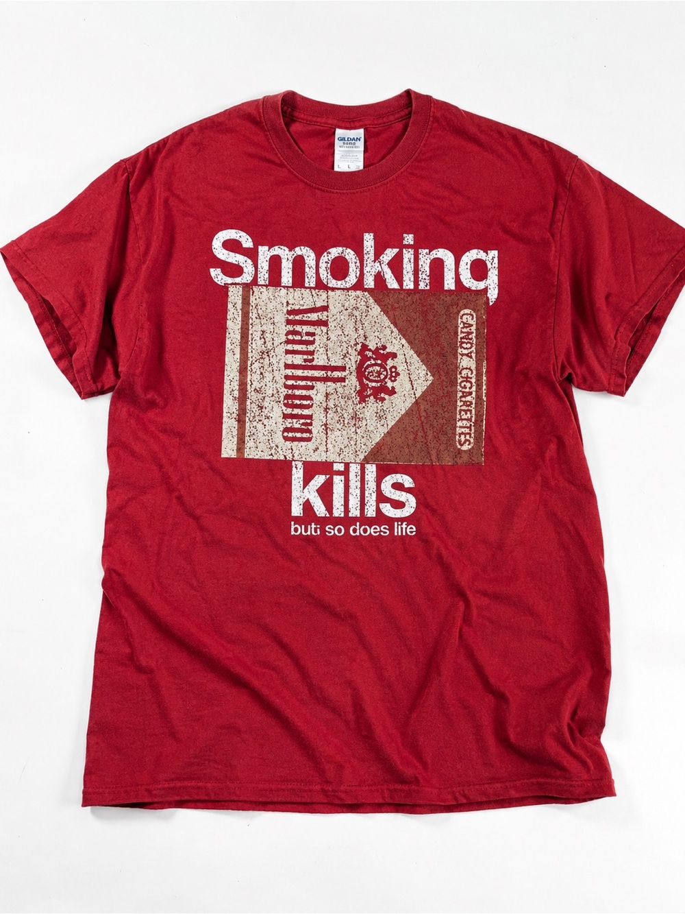 Gildan Red 'Smoking Kills' Graphic Short Sleeve Tee UNISEX SIZE L